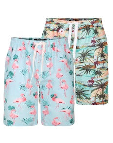 Bigdude – Lounge-Shorts „Tropical“, Doppelpack, mehrfarbig